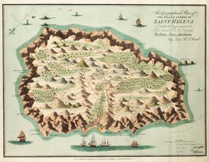 Dit geografische plan van het eiland Sint-Helena is met toestemming opgedragen aan Veldmaarschalk Zijne Koninklijke Hoogheid de Hertog van Kent en Strathearn door British School