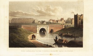 Westportaal naar Islington Tunnel, met een paard dat een schuit langs Regent