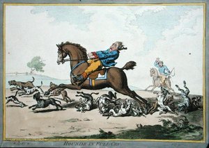 Honden in volle jacht, geëtst door James Gillray (1757-1815) uitgegeven door Hannah Humphrey in 1800