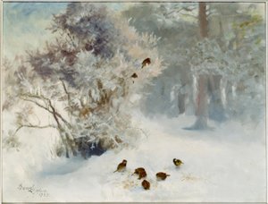 Vogels voeren in de sneeuw door Bruno Andreas Liljefors