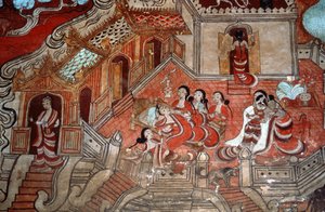 Scènes uit het leven van een Bodhisattva, 1776 (muurschildering) door Burmese School