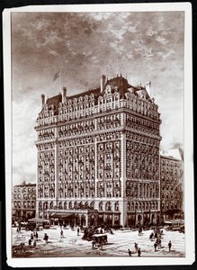 Foto van een tekening van Hotel Knickerbocker, zuidoostelijke hoek, 42nd Street en Broadway, New York, 1900, door Hughson Frederick Hawley (1850-1936), gedrukt in 1902