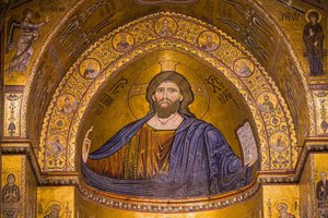 Beeld van Jezus, Santa Maria Nuova Kathedraal, Monreale, Sicilië, Italië, Europa door Byzantine
