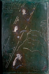 Jacob ziet in een droom de engelen opstijgen en afdalen op de bronzen deurtegeltrap gemaakt in Constantinopel in 1076. Monte Sant 