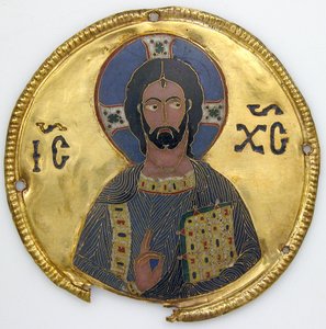 Medaillon met Christus van een iconenlijst, c.1100 (goud, zilver en cloisonné-email) door Byzantine