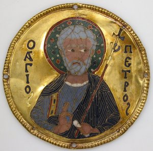 Medaillon met Sint-Petrus van een iconenlijst, c.1100 (goud, zilver en cloisonné-email) door Byzantine