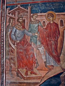 Sint Joris voor de keizer Diocletianus - Schilderij van Damiane