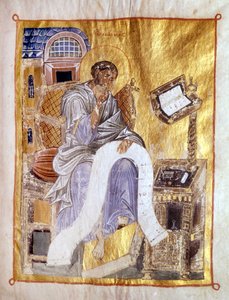 Sint Marcus voorgesteld in een 13e-eeuws Byzantijns manuscript, Londen, Victoria en Albert. door Byzantine