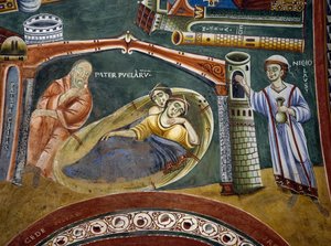 Heilige Nicolaas redt rijke koopman in armoede en betaalt de bruidsschat van zijn dochters (detail) door Byzantine