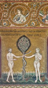 De erfzonde, Byzantijns mozaïek, Oude Testament cyclus-Aards Paradijs, XII-XIII eeuw (mozaïek) door Byzantine
