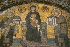 Maagd en Kind tussen de keizers Justinianus en Constantijn in Hagia Sophia (mozaïek)
