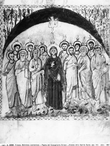 Neerdaling van de Heilige Geest, folio uit de Rabula Evangeliën, 586 AD door Byzantine School