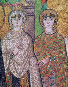 Twee hofdames van keizerin Theodora door Byzantine School