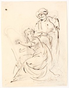 Harpspelende dame. Achter haar een man met tulband door C.A. Lorentzen