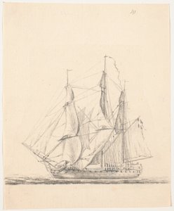 Marineschip met volle zeilen door C.A. Lorentzen