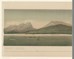 Gezicht op de kust van Groot-Atjeh, met voor de kust de vloot van de Eerste Atjeh-expeditie, derde deel
