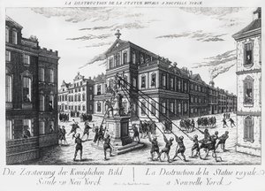 Amerikaanse separatisten halen het monument voor koning George van Engeland in New York neer