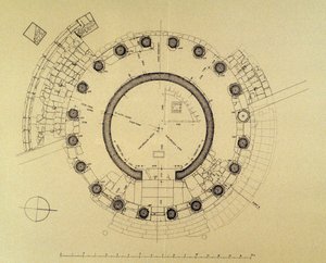 Plattegrond van de Tempel van Vesta of Hercules Victor, door de Duitse archeoloog Friedrich Rakob (1931-2007) (foto)