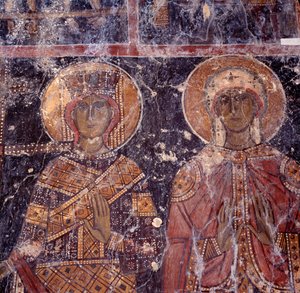 Fresco in Byzantijnse kerk van Agios Nikolaos, Maza, Kreta, Griekenland door J.B. and Brown J. Rowbotham