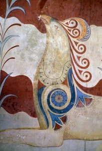 Griffioen, fresco in Troonzaal, Paleis van Knossos, Kreta, Griekenland, Minoïsche beschaving