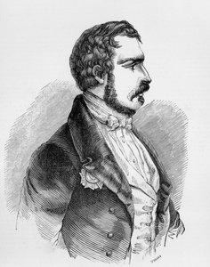 Portret van Charles-Louis Napoleon Bonaparte, of Napoleon III, president van de Franse Tweede Republiek van 1848 tot 1852, en keizer van het Tweede Franse Keizerrijk van 1852 tot 1870, gravure door J.B. and Brown J. Rowbotham