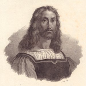 Portret van de Italiaanse graveur Marcantonio Raimondi, kopergravure door Barni naar schilderij van Raffaello Sanzio
