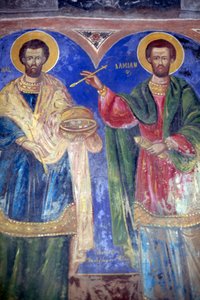 Heiligen Cosmas en Damian, Klooster van Megalo Sotiris, eiland Symi, Griekenland (foto) door J.B. and Brown J. Rowbotham