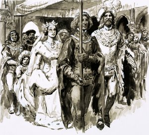 Op 13-jarige leeftijd trouwde de mooie Isabella en werd koningin van Engeland (gouache op papier) door C.L. Doughty