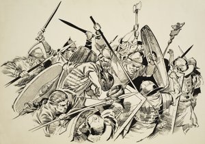 Galliërs versus Romeinen (gouache op papier) door C.L. Doughty