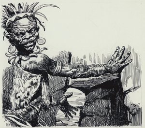 Illustratie voor King Solomons Mines (gouache op papier) door C.L. Doughty
