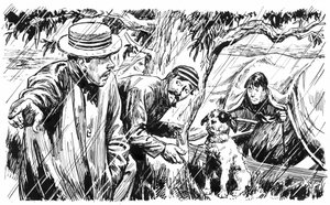 Illustratie voor Three Men In A Boat door Jerome K Jerome (pen en inkt) door C.L. Doughty