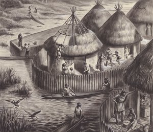 Meerbewoners bij Glastonbury (gouache op papier) door C.L. Doughty
