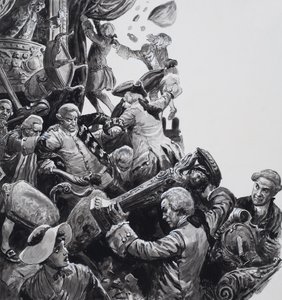 The Hoax bij het Nieuwe Theater, Haymarket (gouache op papier)