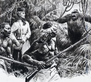De ontdekkingsreiziger Mary Kingsley in Afrika (gouache op papier) door C.L. Doughty
