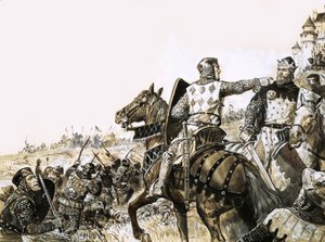 Ongeïdentificeerde gevechtsscène met soldaat die naar King wijst door C.L. Doughty