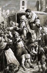 Ongeïdentificeerde scène (17e/18e eeuw) van man die uit een koets wordt gedragen door C.L. Doughty