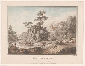 Landschap met herders en vissers door C.L. Jubier