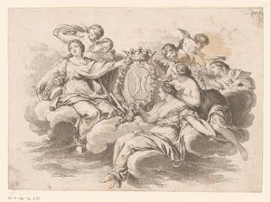 Allegorische voorstelling met figuren op een wolk door C.O. Gelirnard