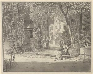 Bij de graven van Descartes en Condé in Jardin Elysée des Petits Augustins, Parijs door Christoffer Wilhelm Eckersberg