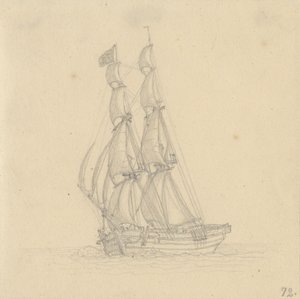 Een brig door Christoffer Wilhelm Eckersberg