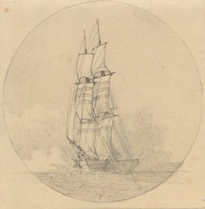 Een brik onder zeil van voren gezien door Christoffer Wilhelm Eckersberg