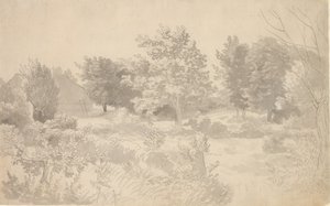 Een omheining met bomen door Christoffer Wilhelm Eckersberg