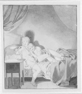 Een liefkozend paar in bed door Christoffer Wilhelm Eckersberg