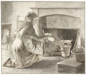 Eten wordt bereid. Gastvrouw van Eckersberg in Parijs (?) door Christoffer Wilhelm Eckersberg
