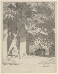 De schommel. Uit het bos bij Skjoldnæsholm door Christoffer Wilhelm Eckersberg