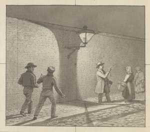 Lineair perspectief toegepast op schilderkunst, Tafel VIII, fig. 1 - Nachtelijke tocht onder de straatlantaarn door Christoffer Wilhelm Eckersberg