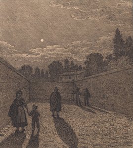 Maanlicht over een weg. Illustratie voor "Linearperspectiven", Plaat IV door Christoffer Wilhelm Eckersberg