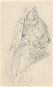 Mozes scheidt de wateren en het leger van de farao wordt verzwolgen - Studie voor een Israëlische moeder en haar kind door Christoffer Wilhelm Eckersberg