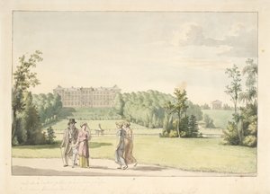 Uitzicht vanaf de Frederiksberg tuin bij het kasteel en de Apistempel