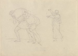 Studie van twee mannen, beladen met lasten op weg naar boven op een berg door Christoffer Wilhelm Eckersberg